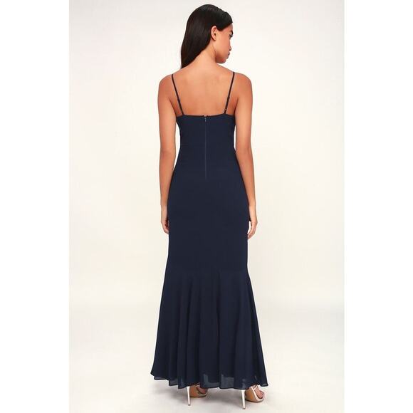 Lulus Spaghetti Strap Chiffon A-Line Maxi Formal Dress Navy Size Small 0625A - Picture 2 of 16